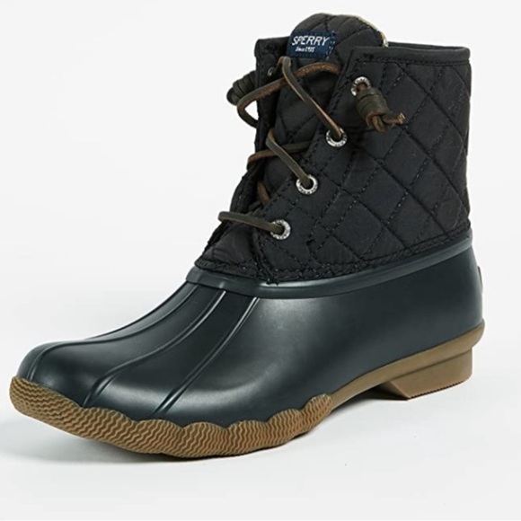 Sperry Quilted duck ankle boots outdoor shoes in black women’s size 7 nwot - Picture 1 of 11